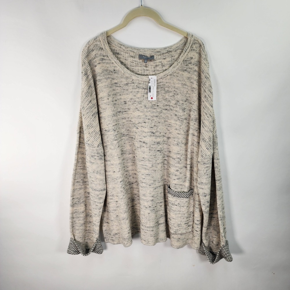 Habitat Mix Contrast Pullover Top Women's XL Dropped Shoulder Relaxed Fit White